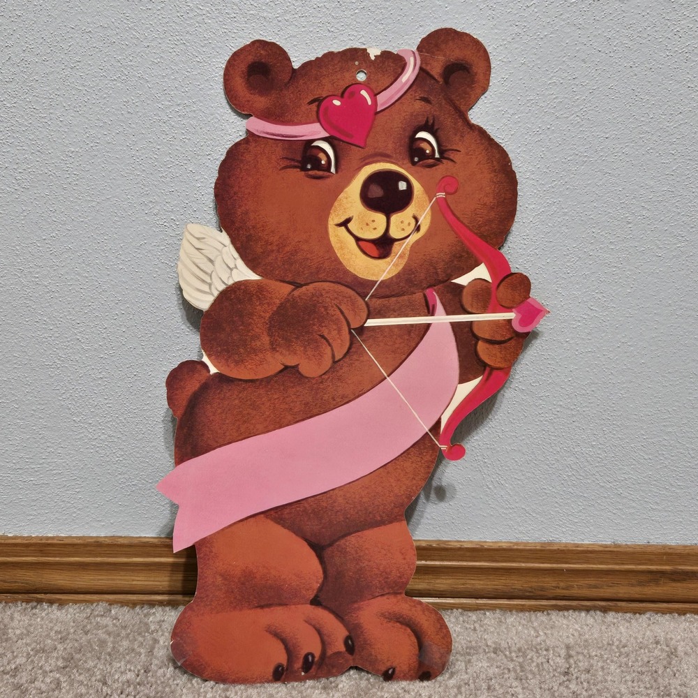 Vintage Die Cut Cardboard‎ Valentines Decor Bear Cupid
